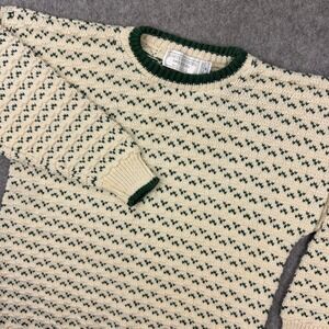 VTG United States Sweater Mens Medium Cream Green Cotton Knit 90s Preppy